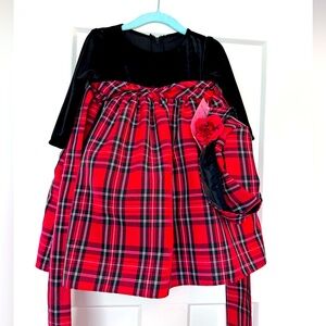 NWT BOUTIQUE 18M BLACK VELVET AND RED PLAID DRESS